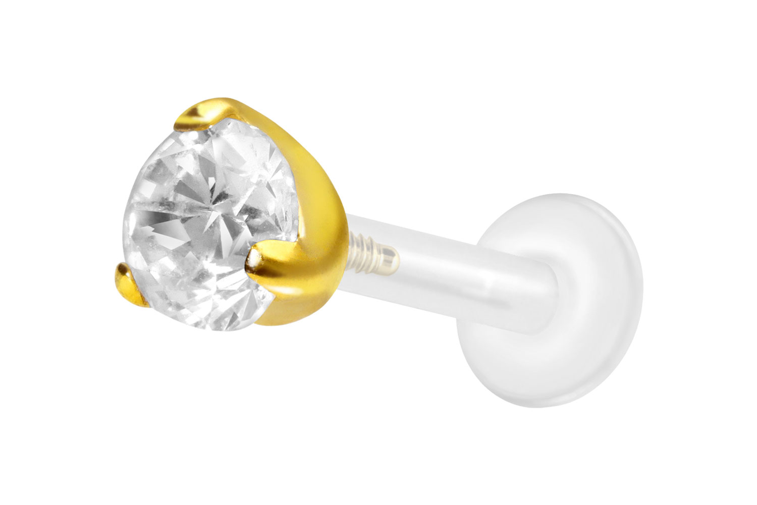 PTFE Labret Piercing mit Innengewinde + Titan-Aufsatz EINGEFASSTER KRISTALL